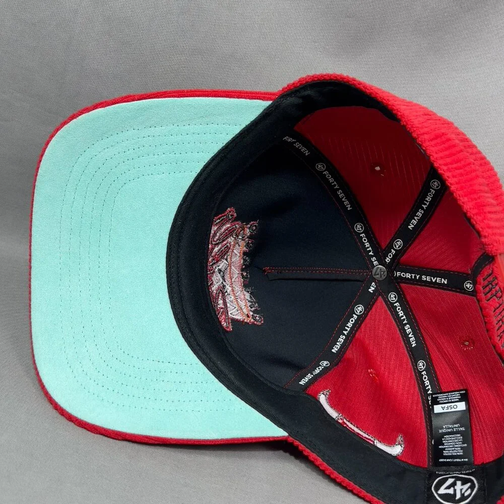 Chicago Bulls NBA Snapback Hat Cap 47 Brand Red Corduroy Golfer Retro Golf Mens - Picture 13 of 16
